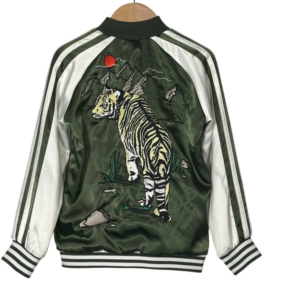 adidas Other - Adidas Sample Bomber Jacket Kids 5/6‎ Sukajan Tiger Embroidered Satin Green Rare